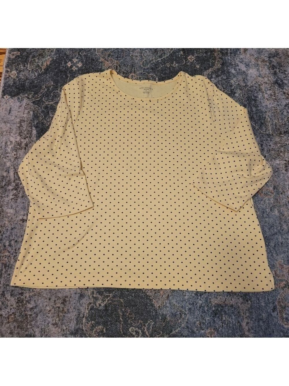 Appleseed's Light Yellow And Navy Polka Dot 3/4 Sleeve Top Size 2X